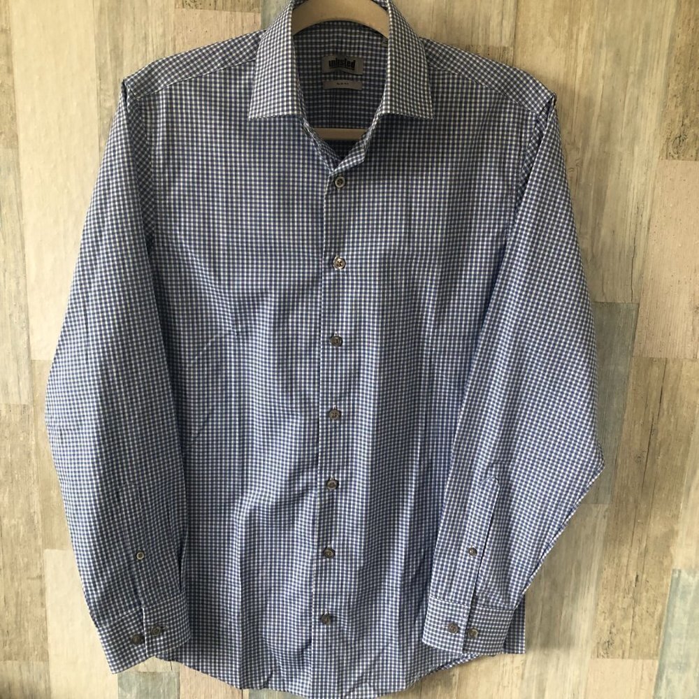 Kenneth Cole Unlisted Slim Fit Blue & White Check Shirt Men's 14.5 32/33